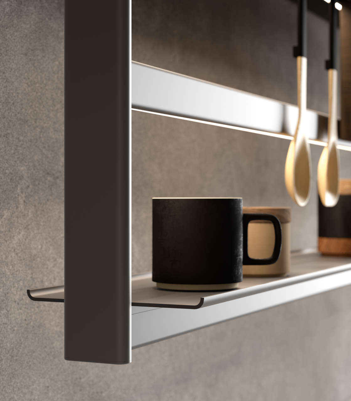 estante encimera cocina suspendido de mueble alto industrial negro con luz LED HANG